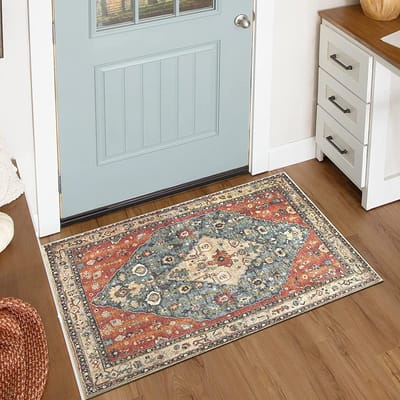 Unyqoos ® Stijlvolle Boho Deurmat voor Binnengebruik met Antislip en Wasbare Eigenschappen, 60 x 90 cm, Rode Tint