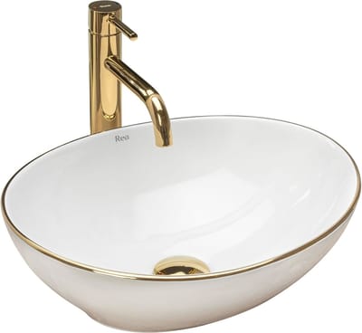 Rea Sofia Gold Edge Opzetwastafel Wit En Goud 41x34,5 cm