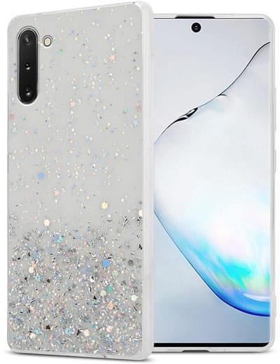 Cadorabo Hoesje geschikt voor Samsung Galaxy NOTE 10 in Transparant met Glitter - Beschermhoes van flexibel TPU silicone met fonkelende glitters Case Cover Etui