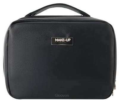 Gloovon® - Make-up Tas - Cosmetica Organizer met Afneembaar Penseelvak - Grote Capaciteit - Waterdicht PU Leer - Luxe Dames Toilettas - Zwart