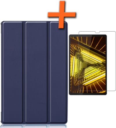 Hoesje - Geschikt voor Lenovo Tab M10 FHD Plus (2e / 2nd Generatie) - Met Screenprotector - Trifold Bookcase - Hard Cover - Hardcover Book Case - Tablet Hoes - Donkerblauw