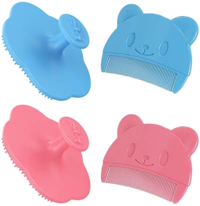 Dailygoods- Babykamer Accessoires - 4 Delige Set Borstel/Kam - Siliconen Massageborstel - Zachte Borstelharen - Hoogwaardig Materiaal - Voor Pasgeborenen - Haarbescherming