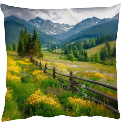 Sierkussens - Kussentjes Woonkamer - 50x50 cm - Veld - Hek - Bergen - Bloemen
