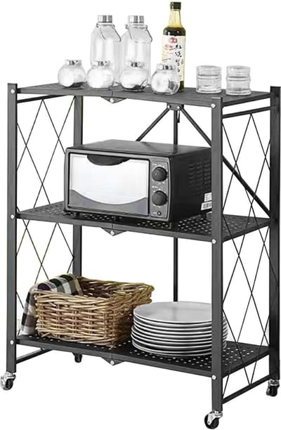 Unyqoos® Multifunctionele Opvouwbare Keuken- en Opslagwagen met 3 Niveaus en Wielen voor Diverse Ruimtes