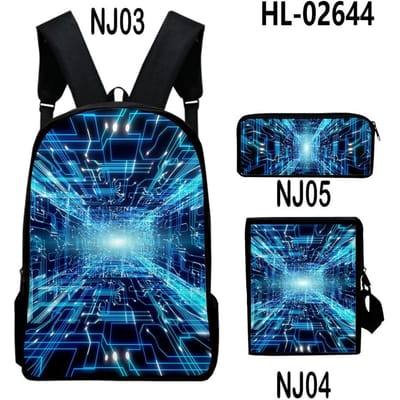 Klassiek Nieuwigheid Technologie stijl 3D Print 3 stuks/Set leerling Schooltassen Laptop Dagrugzak Rugzak Schuin gedragen schoudertas Etui