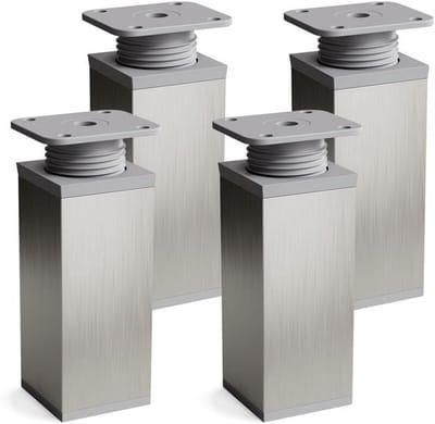 Set van 4 Verstelbare Meubelpoten Grijs RVS Vierkant 120mm voor Kast en Meubels