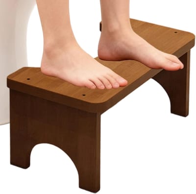 Toiletkruk Houten - Badkamer Kruk - Comfortabel Zitten - Stressverminderend Ontwerp - 37 x 20 x 17 cm - Bruine Thee