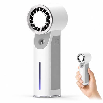 VHV - Ventilator - Handventilator - Mini ventilator - Handventilator met Ijsfunctie en Spray - 3-in-1 Draagbare Mini Ventilator met 5 Snelheden - Oplaadbare Koelventilator voor Gezicht en Kantoor - Wit