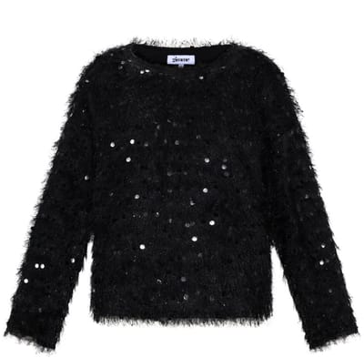 Comfortabele Geweven Polyester Dames Top met Lange Mouwen en Pailletten - Zwart - Maat S