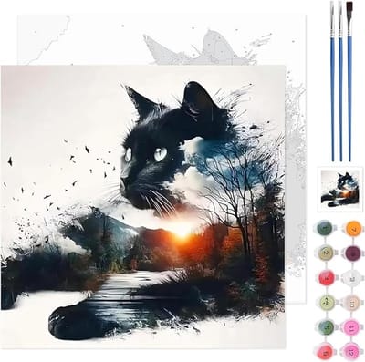 Schilderen op nummer katten 35x35cm - schilderijset met acrylverf - inclusief penseel - ShopVlot
