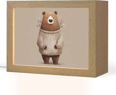 Nachtlampje 20x15 cm - Kinder lampje - Beer - Witte bloemen - Knus - Tafellamp kinderkamer - Slaapkamer lamp - Bedlamp kinderen - Kinderlampje stopcontact - Wandlamp babykamer - Nachtlampjes