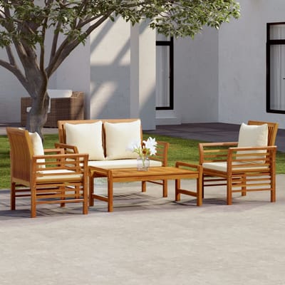 vidaXL - 4-delige - Loungeset - met - kussens - massief - acaciahout