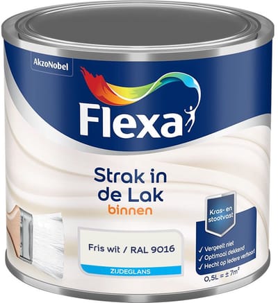 Flexa - Strak In De Lak Binnenlak Zijdeglans - Fris Wit / Ral 9016 - Mengverf - 500 Ml
