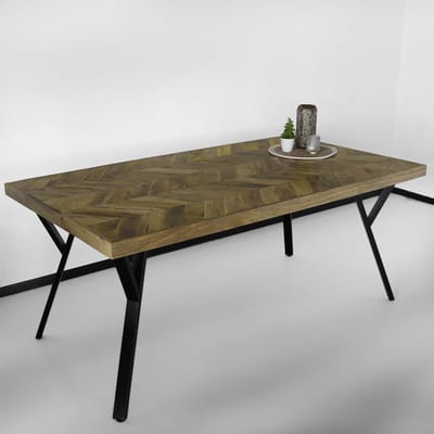 Eettafel Danae - Rechthoekige Eettafel - Voor Eetkamer Keuken - Hongaarse Punt Mangohout - 180x100x76 cm - Bruin Zwart