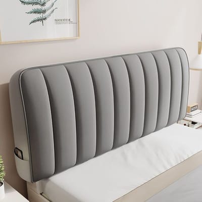 Nieuwe aankomst effen kleur grijs all-inclusive zachte fluwelen gewatteerde bedhoofdhoes hoogwaardige gewatteerde zachte pluche hoofdbordhoes W190 x H75cm grijze kleur