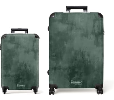 NoBoringSuitcases.com® - Kofferset 2 delig - Koffer lichtgewicht - Groene betonlook - Reiskoffer set met 4 wielen - Handbagage trolley - Middelgrote rolkoffer - Ruimbagage koffer - Koffers met TSA slot