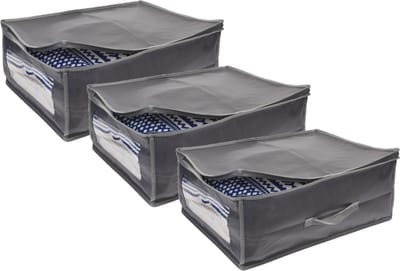 3x stuks dekbed/kussen opberghoezen grijs met venster 50 x 38 x 20 cm - Opberghoezen - Beschermhoezen - Dekentassen - Kussentassen