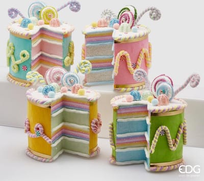 EDG - Enzo De Gasperi Decoratie snoeptaart set van 4st in verschillende kleuren H24