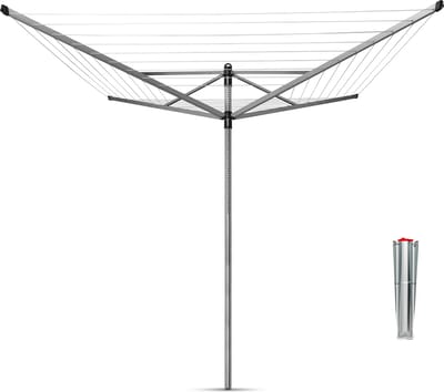 Brabantia Lift-O-Matic Droogmolen - met Metalen Grondanker - 50 m - Metallic Grey