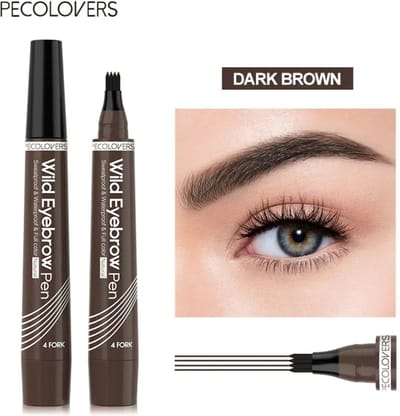 Wenkbrauwpotlood Waterproof | Donkerbruin | Dark Brown | Langhoudend Professionele Wenkbrauwmake-up Pen met 4 Split heads - Totale controle