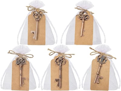 SnelShoppen - Vintage Flesopener Set van 50 Stuks, Bieropener met Doe-Het-Zelf Kaarten en Zakjes, Perfect voor Bruiloften, Verjaardagsfeesten, Decorat