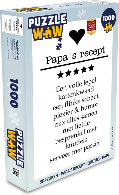 Puzzel Spreuken - Papa's recept - Quotes - Papa - Legpuzzel - Puzzel 1000 stukjes volwassenen - Vaderdag cadeautje - Cadeau voor vader en papa
