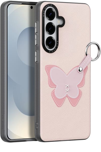 Dux Ducis Luvy Geschikt voor Samsung Galaxy S26 PU-leren backcover hoes met ringhouder - Vlinder/Lichtroze