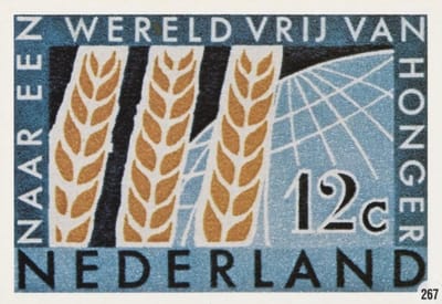 Briefkaart met afbeelding Anti-hongerzegels – Symbolische voorstelling wereldvoedselprobleem postzegel