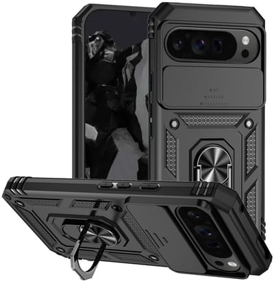 Coverup Hoesje - Geschikt voor Google Pixel 10 Pro XL Hoesje - Coverup Armor Ring Kickstand Back Cover met Camera Shield - Zwart