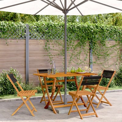 vidaXL - Opklapbare - stoelen, - 4 - stuks, - zwart, - massief - acaciahout