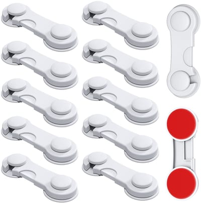 QTTVBTNA 12 Stuks Kastbeveiliging - Kinderbeveiliging Lade & Deur - Baby Veiligheidsslot - Zelfklevend Zonder Boren - Gratis Plakstrip - Wit - Scharnierbeschermer