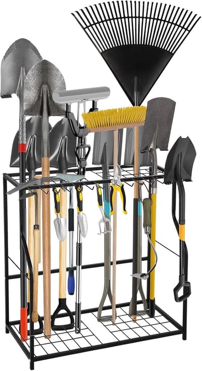 Metalen Tuin Gereedschapsrek - Organizer voor 43 Gereedschappen - Met 14 Haken - Vrijstaand Rek voor Garage & Schuur - 76 x 30 x 74 cm - Roestvrij