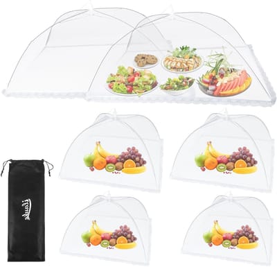 6 Stuks Vouwbare Voedselnetten voor Bescherming tegen Vliegen, Ideaal voor Picknick, Camping en Barbecue, Inclusief Opbergtas