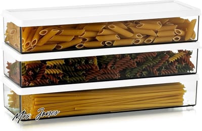 Mrs. Jones Plastic pasta-opslag - luchtdichte spaghettipot - duurzame voedselopslagcontainers - voorraadkast koelkast - 3 stuks .
