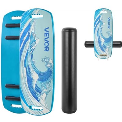 VEVOR Balance Board Houten Set voor Volwassenen (76 cm), Wiebelplank met een draagvermogen tot 200 kg, inclusief rollers, magnetische stoppers en opbergbak, balanstrainer voor surf- en coretraining, fysiotherapie, blauw
