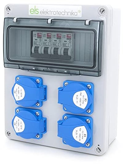 Wandverdeler met veiligheidsstekker 4 x 230 V voor werkplaatsen - Aansluitklaar en IP54