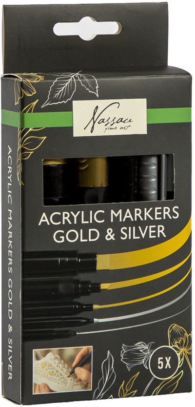 Nassau Acryl Marker Set Goud & Zilver - 5st.