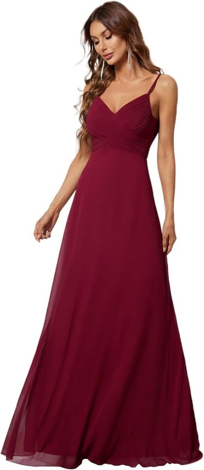 Chique Avondjurk Lange A-lijn V-hals Bordeaux Rood