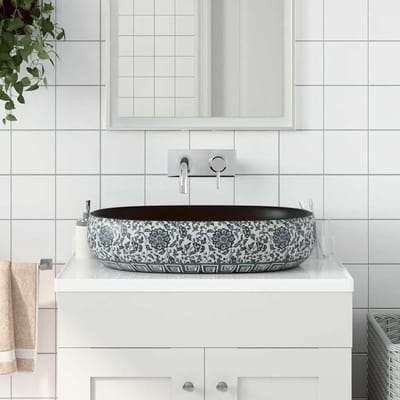 Opzetwastafel Ovaal - Keramische Wasbak - Badkamer Inrichting - Handgemaakt Uniek Patroon - 59 x 40 x 14 cm