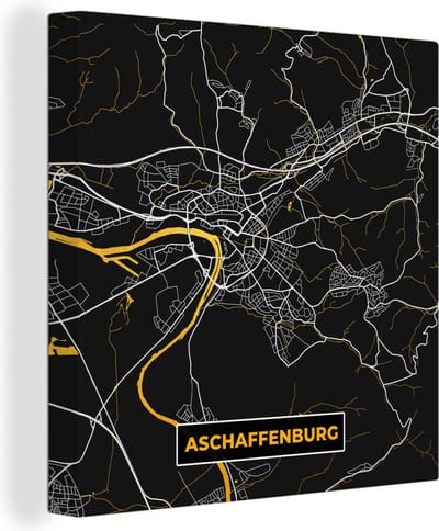 Canvas Schilderij Goud – Duitsland – Plattegrond – Gold – Stadskaart – Kaart – Aschaffenburg - 20x20 cm - Wanddecoratie