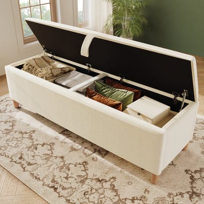 DESMIU Bedbank 165 x 38 cm - Met Hydraulische Opbergruimte - Voor Slaapkamer, Woonkamer En Hal - Cordstof En Hout - Beige
