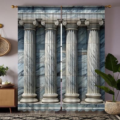 2 PIÈCES Rideau numérique HD imprimé série grise colonne romaine ronde style décoration intérieure salon chambre à coucher à travers ro W52H63inchW132H160cm black