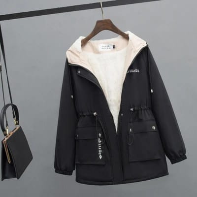Parker Plus Velvet Dikke Jas Dames All-match Casual Casual Kort Capuchon Taille Losse Windbreaker Dames Warm en Comfortabel M white