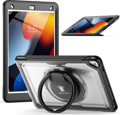 Turtle Shift Hoes - Geschikt voor iPad 9 / iPad 8 / iPad 7 - Hoes met screen protector - Uitklapbare standaard - 10.2 inch (2021/2020/2019) - Transparant