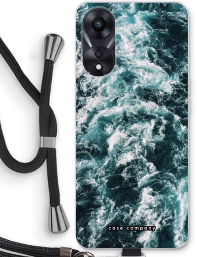 Case Company® - Hoesje met koord geschikt voor Oppo A78 5G hoesje met Koord - Zee golf - Telefoonhoesje met Zwart Koord - Bescherming aan alle Kanten en Over de Schermrand