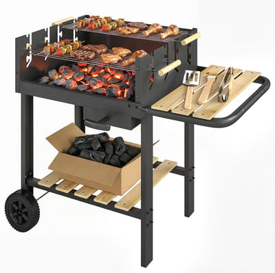 Outsunny Houtskoolbarbecue-Metaal, Grenenhout-99,5L x 58B x 82H cm-Zwart