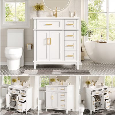 Badkamermeubel - 81×45,5×86,5 cm - Badschrank Met Keramiek Wasbak + Schubladen Met Soft-Close - Veel Opbergruimte, Met Overloopbescherming - Metaal - Groen