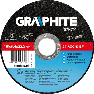 Grupa Topex GRAPHITE - Doorslijpschijf - Metalen - 115mm - Versterkt