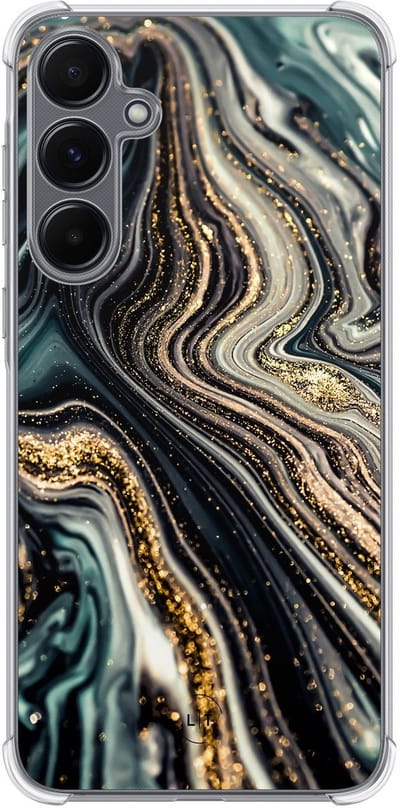 Shockproof hoesje - Geschikt voor Samsung Galaxy A15 - Marmer swirl - Extra sterke case - TPU/polycarbonaat - Marmer - Multi, Transparant