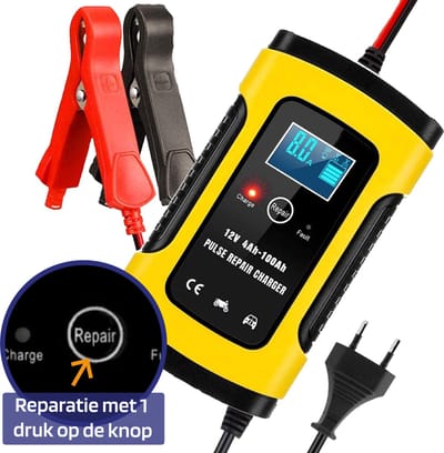 Techgenics Acculader - Druppellader 12V - Voor Motor Auto Scooter Boot Camper - 12V 6A - Geel